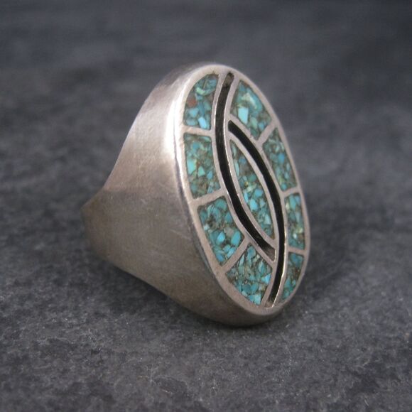 Southwestern Turquoise Chip Inlay Ring Size 9.5 - Picture 1 of 10